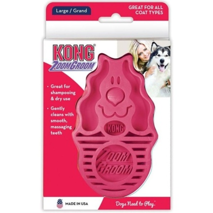 KONG ZoomGroom Dog Brush - Raspberry - Large