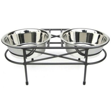 Mesh Elevated Double Dog Bowl - Large/Black