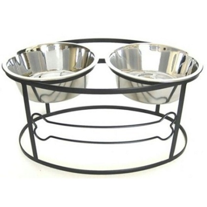 Bone Raised Double Dog Bowl - Medium/Black