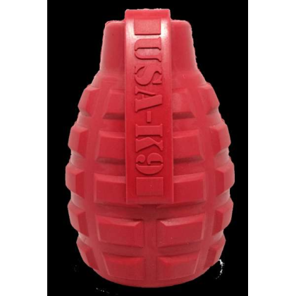 Red - USA-K9 Grenade Durable Rubber Chew Toy & Treat Dispenser - Large