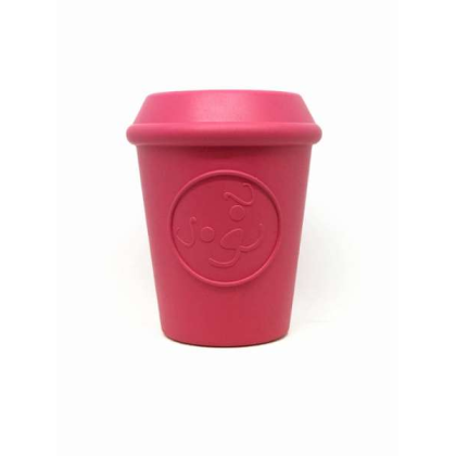Pink - Coffee Cup Durable Rubber Chew Toy and Treat Dispenser - Medium