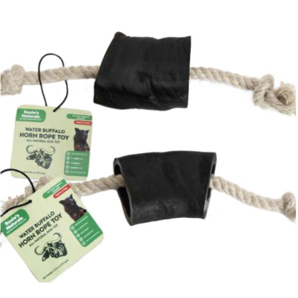 Black/White - WATER BUFFALO HORN ROPE TUG TOY-100% Cotton Rope 14\
