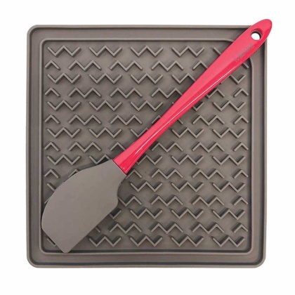 Messy Mutts Silicone Therapeutic Dog Feeding Mat w/Spatula Grey 8\