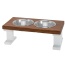 White/Chestnut - Farmhouse 2 Bowl Elevated Regular Feeder -  8 Inch
