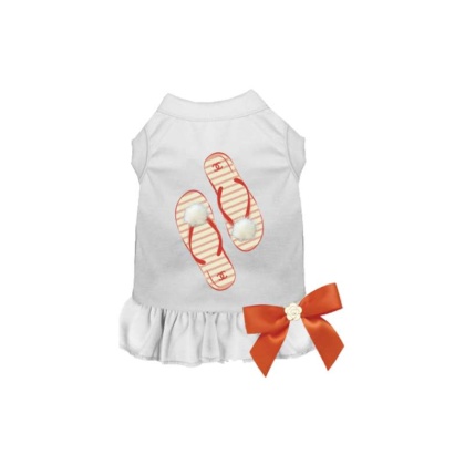 WHITE - My Favorite Fuzzy Flip Flops Dog Dress - X Small