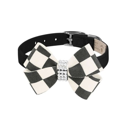 Red - Susan Lanci Designs Windsor Check Nouveau Bow Collar - Medium
