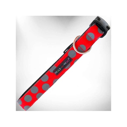 Grey Dot on Red - Polka Dot Dog Collars - XS 5/8\