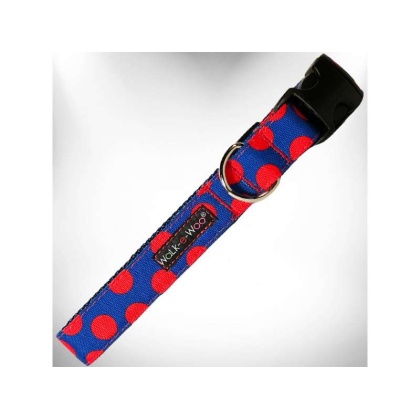 Red Dot on Blue - Polka Dot Dog Collars - XS 5/8\