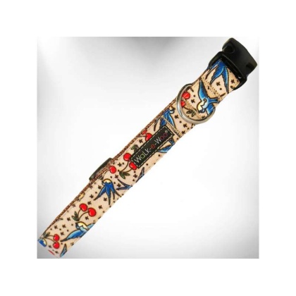 Bluebird & Cherries - Tattoo Dog Collars - S 3/4\