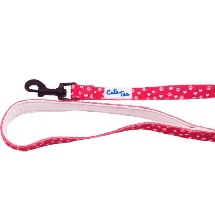 Paw Prints & Hearts Red - Cutie Ties Fun Design Dog Leash - Large