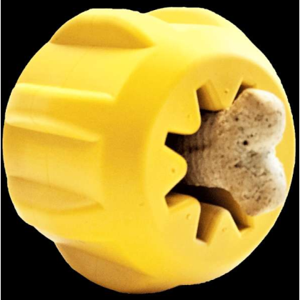 Yellow - ID Gear Treat Pocket Durable Rubber Treat Holder and Chew Toy  - Large