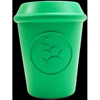 Green - Coffee Cup Durable Rubber Chew Toy and Treat Dispenser - Large