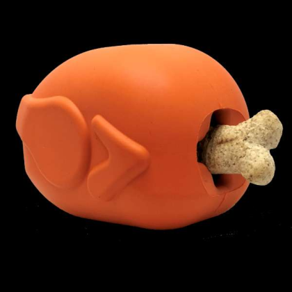 Orange - MKB Roasted Turkey Durable Rubber Chew Toy & Treat Dispenser  - Large
