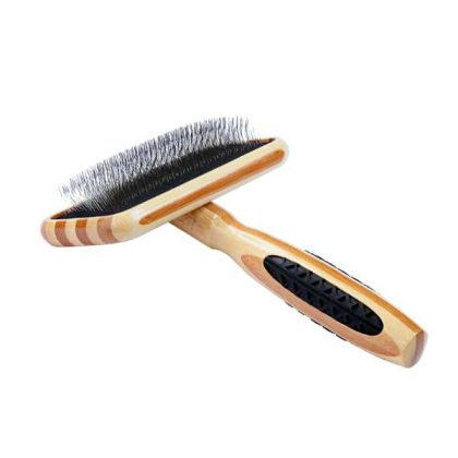 Striped Bamboo1 - Bass Brushes- De-matting Pet Brush Slicker Style - Medium