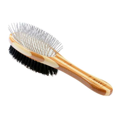 Striped Bamboo - Bass Brushes- Dual Sided Pet Brush Oval Style - Full