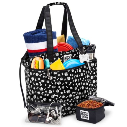 Black with White Paw Print - Mobile Dog Gear Dogssentials Tote Bag