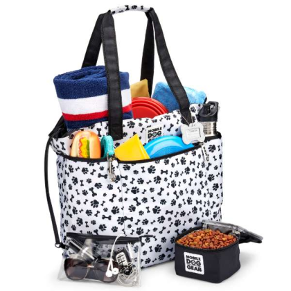 White with Black Paw Print - Mobile Dog Gear Dogssentials Tote Bag