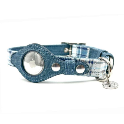 Blue Plaid & Denim - Apple Airtag Collar - Medium
