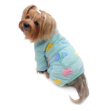 Blue - Ultra Plush Colorful Hearts Turtleneck Pajamas - L