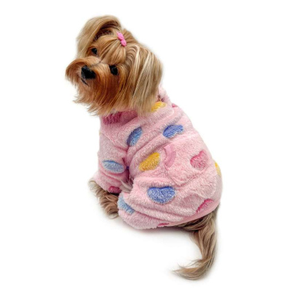 Pink - Ultra Plush Colorful Hearts Turtleneck Pajamas - XS