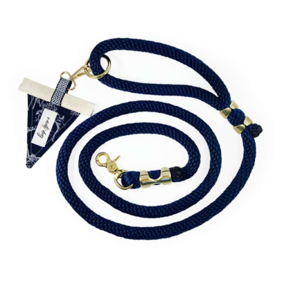 Carta Marina Navy Vintage Nautical Toile Premium Rope Dog Leash