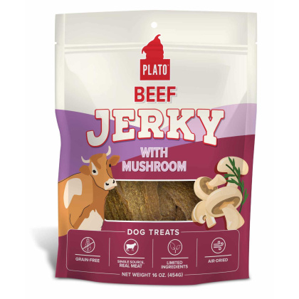 Plato Beef Jerky with Mushroom Dog Treats  - 16oz