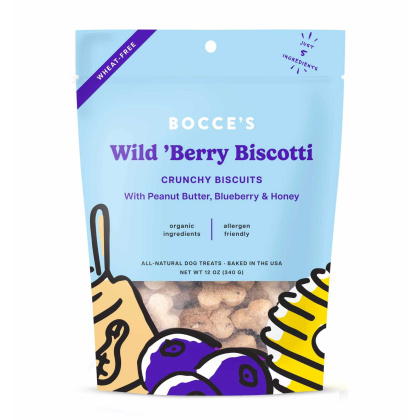 Bocce\'s Bakery Wild \'Berry Biscotti Small Batch Biscuits Dog Treats 12oz