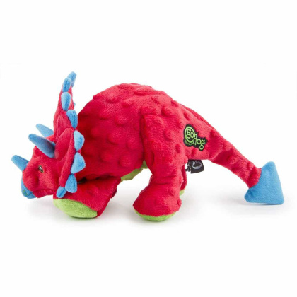 goDog Dino Triceratops w/Chew Guard Plush Dog Toy Red  - Large