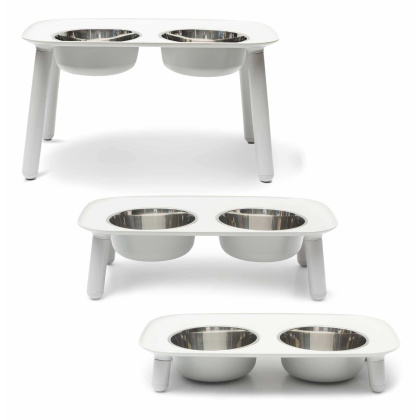 Light Grey - Messy Mutts Adjustable Elevated Double Feeder with Stainless Bowls   - 7 Cups