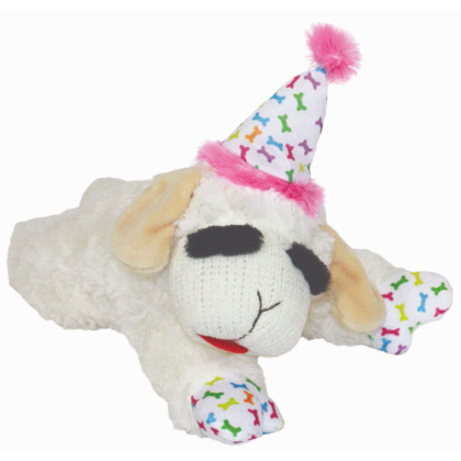 Pink - Multipet Lamb Chop w/ Birthday Hat Plush Dog Toy  - 10.5\