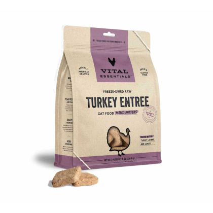 Vital Essentials(R) Freeze-Dried Raw Turkey Entree Cat Food Mini Patties, - 8 oz