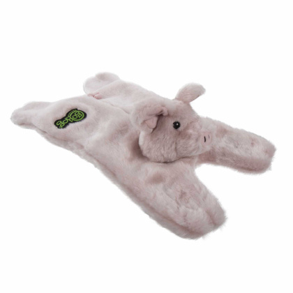 goDog Barnyard Buddies Pig Squeaky Plush Flattie Dog Toy  - Small/Medium