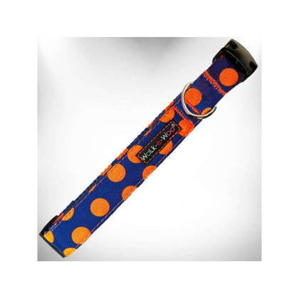 Orange Dot on Blue - Polka Dot Dog Collars - XL 1.5\