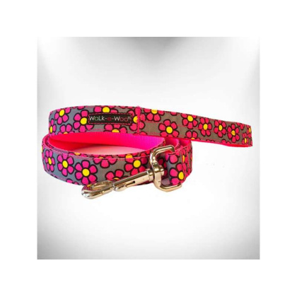 Pink Daisies on Grey - Flower Dog Leads  - THIN Lead 5/8\
