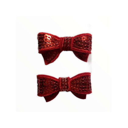 Red - Mini Sequin Hair Bow Clips