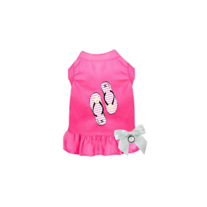 PINK - My Favorite Fuzzy Flip Flops Dog Dress - Small