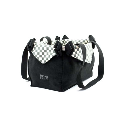 Black - Susan Lanci Designs Black Double Nouveau Bow Luxury Carrier with Windsor Check Flaps - 1