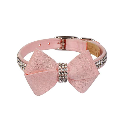 Puppy Pink - Susan Lanci Designs Puppy Pink Glitzerati Nouveau Bow 3 Row Giltmore Collar - Small