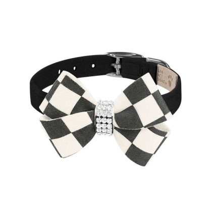 Black - Susan Lanci Designs Windsor Check Nouveau Bow Collar - Medium