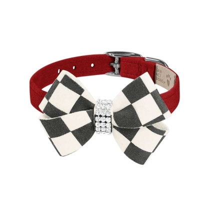 Red - Susan Lanci Designs Windsor Check Nouveau Bow Collar - Large