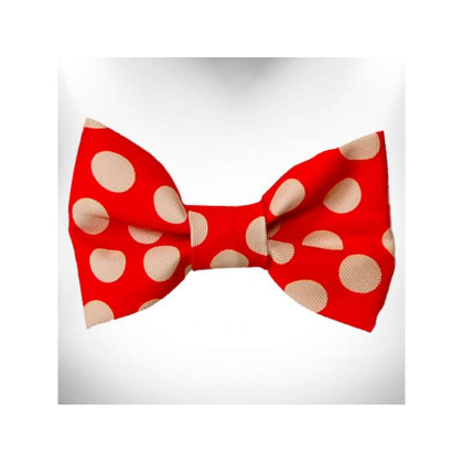 Tan Polka Dot on Red  - Doggie Bow Tie Design - Large 5\