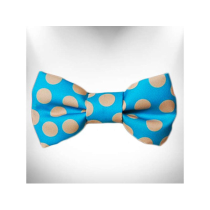 Tan Polka Dot on Turquoise  - Doggie Bow Tie Design - Small 4\
