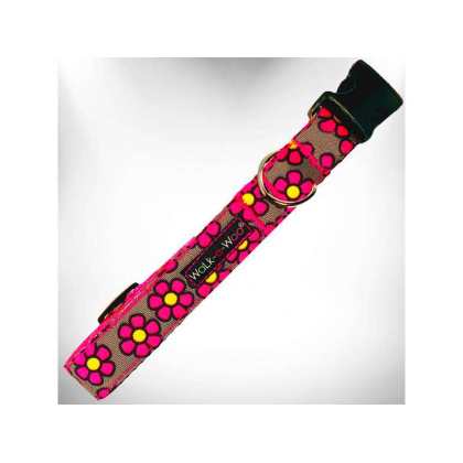 Pink Daisies on Grey - Flower Dog Collars - XS 5/8\