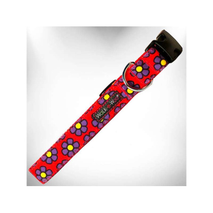 Purple Daisies on Red - Flower Dog Collars - L 1\