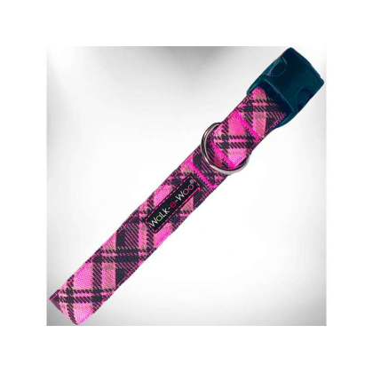 Hot Pink - Plaid Dog Collars - S 3/4\
