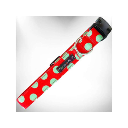 Mint Green Dot on Red - Polka Dot Dog Collars - M 1\