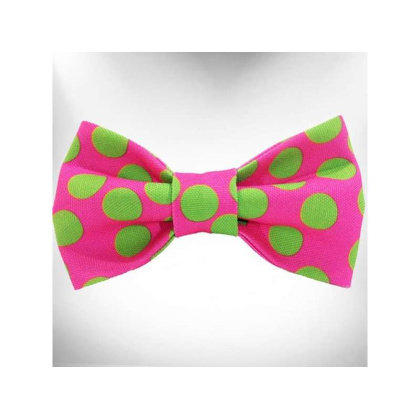 Green Dot on Pink - Polka Dot Dog - Neon Bow Tie