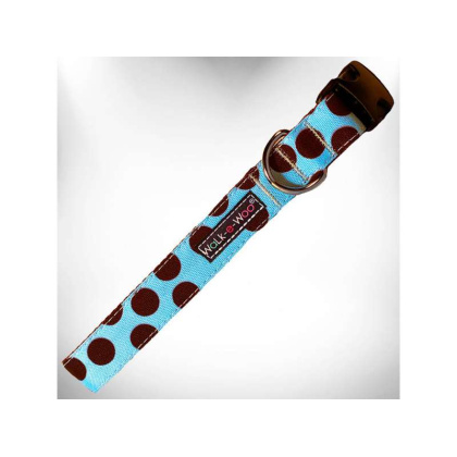 Brown Dot on Lt Blue - Polka Dot Dog Collars - S 3/4\