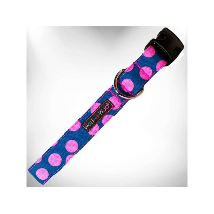 Pink Dot on Blue - Polka Dot Dog Collars - L 1\