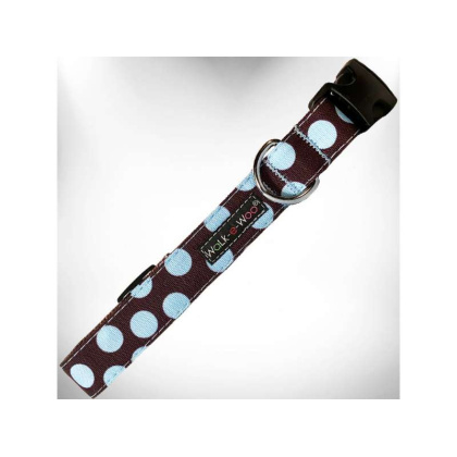 Blue Dot on Brown - Polka Dot Dog Collars - S 3/4\